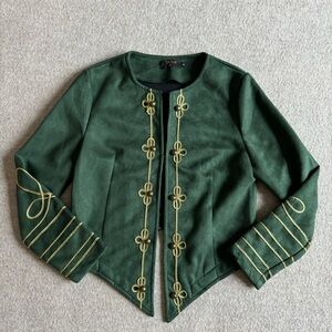 Green and gold suede military embroidered jacket